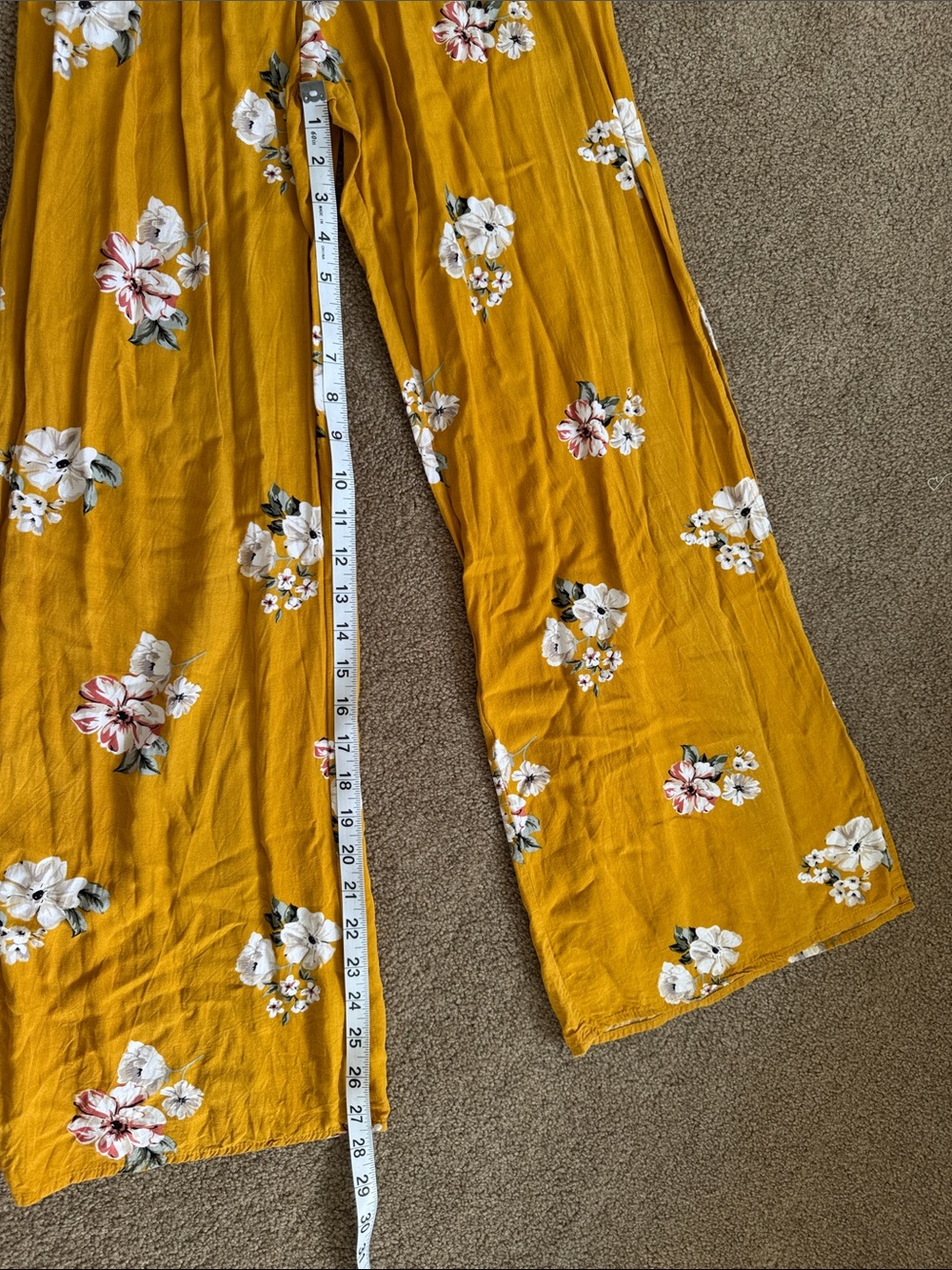 SWS Floral Mustard Wide Split Leg Jumpsuit with Removable Belt - size small - Picture 4 of 5